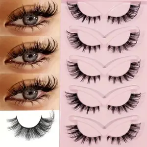 5 Pairs Cat Eye Eyelashes Transparent Band Natural Fluffy False Lashes Fox Eye Eyelashes Tail Elongated Eyelashes Faux Mink Lashes Makeup Extensions Eyelashes Faux Strip Lashes