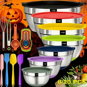 201 Stainless Steel Mixing Bowls Set 8pcs Airtight Lids Rust Resistant Nesting Bowls 7 3 5 2 5 2 1 5 1 0 67QT Non Slip Silicone Base Color Coded Lids for Baking