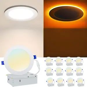 SEURON 12-Pack 4" 5CCT Ultra-Thin Dimmable 9W LED Recessed Light with Night Light Junction Box Energy Efficient Modern Quality Products Affordable Indoor Lighting Slim Downlights Adjustable Leds