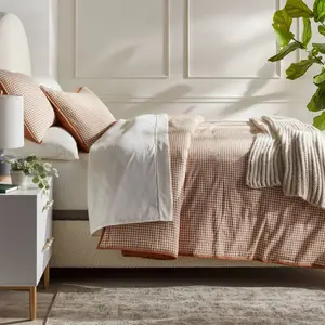 Full/Queen Mini Gingham Duvet and Sham Set Camel - Threshold: Machine Washable, Midweight Fabric