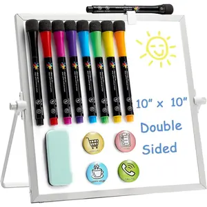 Small White Board - 10 X 10 Inches Small  Dry Erase Board with Hooks for Wall, Desktop Whiteboard Stand 360 Degrees Revolving Double Sided for , , School,