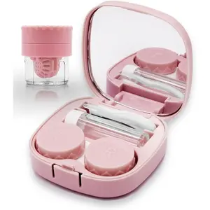 Travel-Sized Contact Lens Case with Cleaning Ring, Cute Colorful Lens Applicator Kit, Includes Mirror and Solution Bottle, Ideal for Daily Outdoor Use