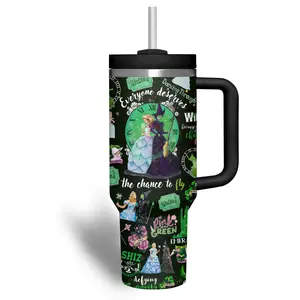 STORMMECH Wicked Music 40oz Portable Insulated Tumbler Mug - Cartoon Design, Double-Wall Vacuum Stainless Steel, Leak-Proof Straw Lid with Handle, 12H Hot/24H Cold Insulation, Washable Valentine Gift
