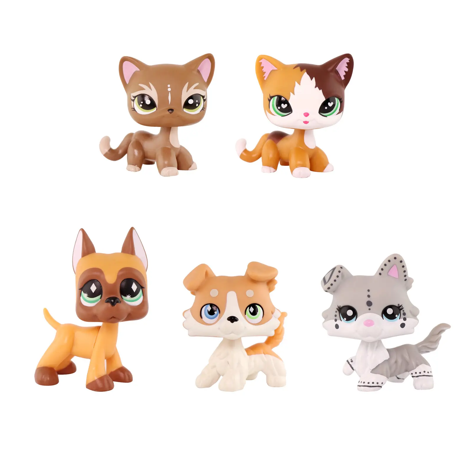 Custom Mini Pet Shop Figures， Shorthair Cat，Great Dane，Collie，Cute Cartoon Pet Figures for Kids Play & Diorama Decor
