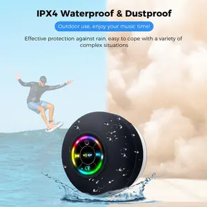Colorful RGB Light Waterproof Bluetooth Speaker, Suction-Cup Portable Wireless Bath Speaker, HD Audio & Hands-Free Call, Rechargeable Waterproof Shower Speaker