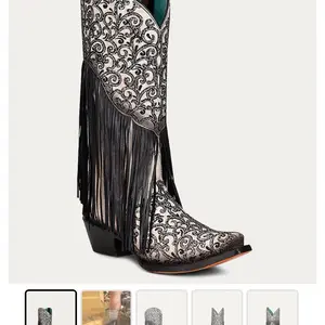 Black and White Corral Tassel Boots Snip Toe