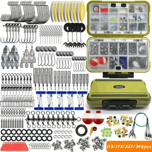 Takami Fishing Kit Set, Includes Hooks, Beads, Sinkers, Connectors, Swivels, Suitable for Freshwater and Saltwater, 113/173/227/345pcs