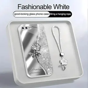 Suitable for [iPhone 8 Plus] high-end phone case，a beautiful four-leaf clover lanyard is included,printed case, no glitter，exquisite high-quality rose pattern,a variety of colors are available for you to choose from YM99