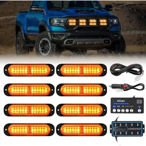 Nilight 8PCS Led Strobe Lights with Controller 12V 24V Sync Feature Amber Strobe Light 12 LED Surface Mount  Hazard Warning Lights with Strobe Controller for Vehicle Car Truck RV ATV  dealsforyoudays