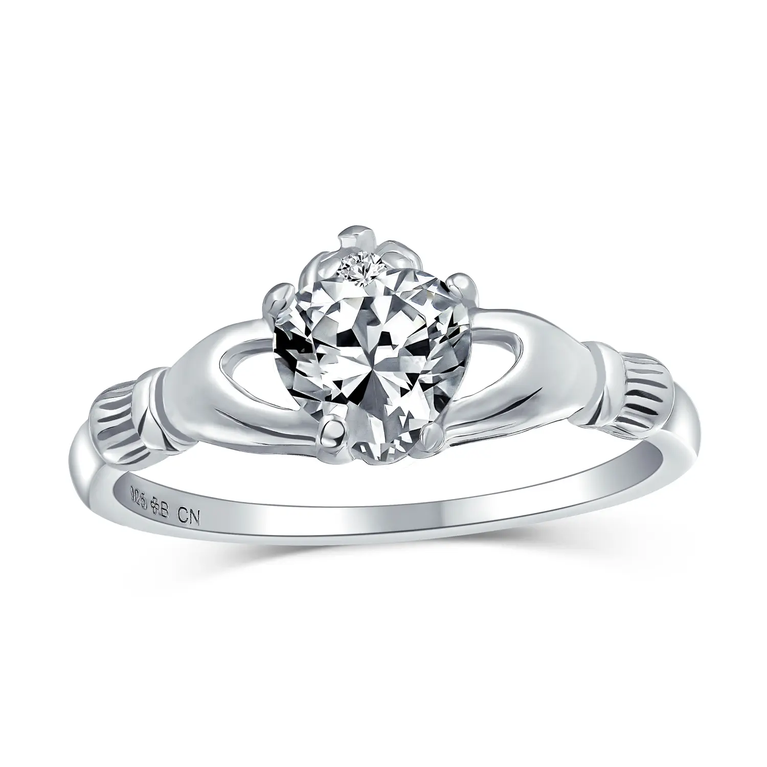 Friendship BFF Birthstone Color CZ Claddagh Band Ring 925 Sterling Silver