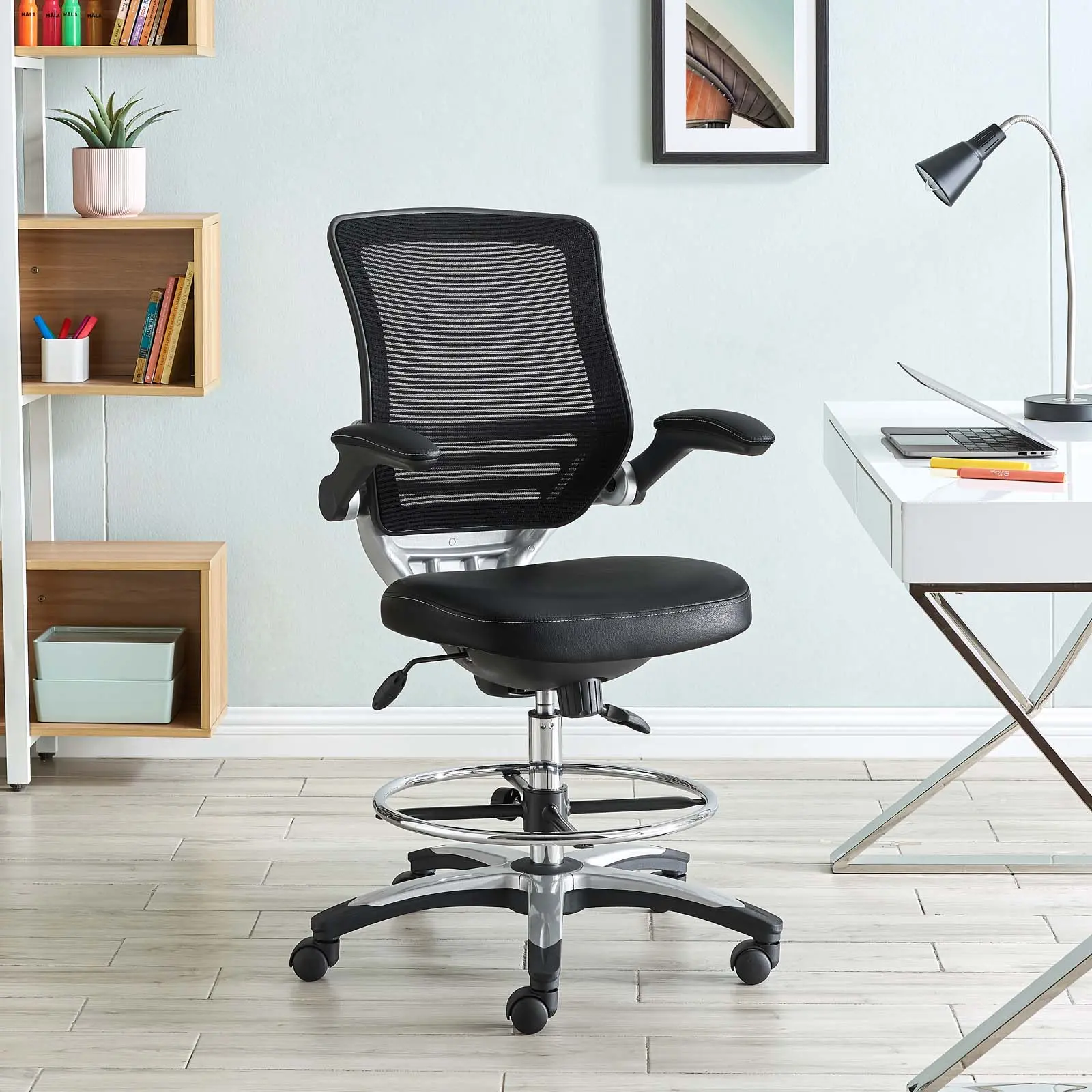 Modway Edge Black Mesh Drafting Chair - Adjustable Ergonomic, Swivel, Commercial Office Furniture Stool Alternative for Workspace Upgrade, Mesh Office Chair