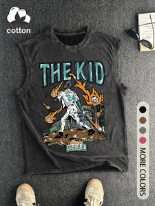 Men's Vintage Graphic Round Neck Tank Top, Regular Fit Casual Sleeveless Crew Neck Top for Summer, Men's Top for Daily Wear, Socks