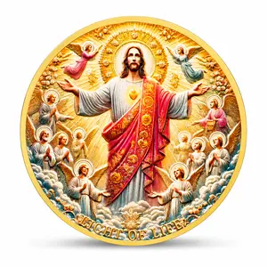 Gold Color Enamel Beating Heart Jesus Sacred Heart Coin, John 8:12 Bible Verse Challenge Coin, Christian Faith Gift for Men, Religious Medallion (Home & Festive Party Supplies), Beating Heart Coin