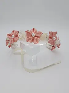 Handmade Pearl Flower Girl Headband with Delicate Pearls Intricate Artificial Flowers & Sparkling Rhinestones for Special Occasions