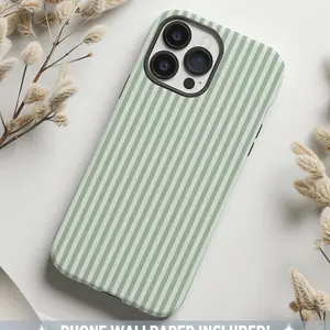 Sage Green Phone Case, Aesthetic Striped Phone Case Summer Phone Case Coastal Preppy Phonecase Beachy, Stylish Minimalist Striped Phone Case - Compatible with 17 Air 16 15 14 13 12 11 Pro Max Plus Promax & Samsung 22-25 Ultra Plus Fe EDGE