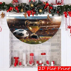 1 Pack 2D Semicircular Christmas Hanging Banner Flag, Weatherproof Indoor Outdoor Half Circle Fan Design, Unique Holiday Decoration for Porch Yard Lawn