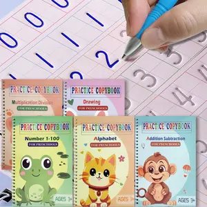 Magic Grooved Practice Copybook 5 Pack with Pens,   Magical Handwriting Workbooks, Tracing Letters Numbers, Math,  Sight Words for  Ages 3-8 for (5books+Pens)