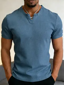 Men's casual henley short-sleeve T-shirt, soft and comfortable top, suitable for everyday casual wear, going out, and sports, perfect for a relaxed summer street style.