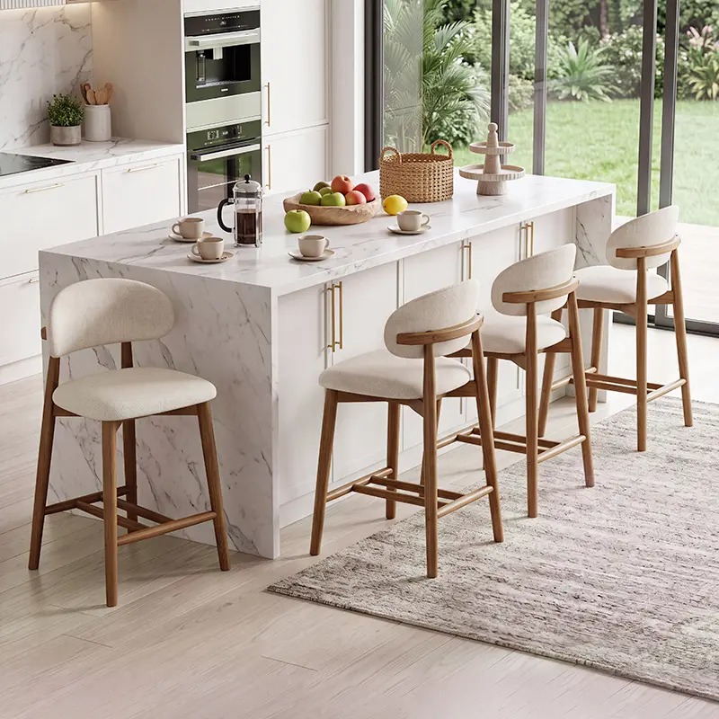2-Piece Medieval-Modern Adjustable Faux Leather Bar Stools, Furniture with Cushioned Seat, Fixed Back, Wood Frame, Durable Wooden Legs for Kitchen Island, Restaurant Countertop Height