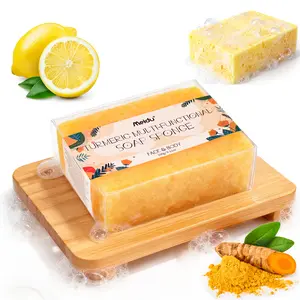 MEIDU Turmeric Multi-functional Soap Sponge for Face & Body, Gentle Exfoliant with Coconut & Olive Oil for Radiant Skin, Ideal for Acne & Dark Spot Treatment, All Skin Types
