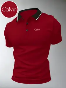Men's Sporty Polo Shirt S8-4635, Geometric Pattern Short Sleeves, Breathable Fabric, Durable Stretch Material, Comfortable Fit