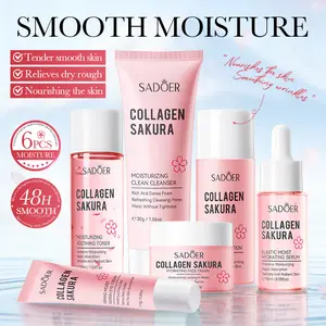 Cherry Blossom Collagen Travel 6pcs Skincare Glow Set Moisturizing Kit Portable for Travel & Daily Use