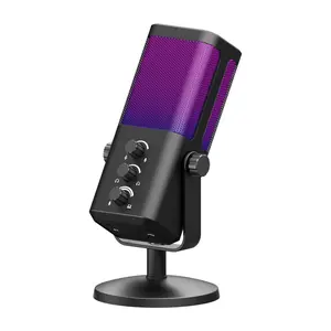 XTUGA M7 USB Microphone, RGB Gaming & Podcast Mic, One-Tap Mute, Headphone Jack, Gain & Volume Control, Compatible with Audio Interfaces & Mixers Noise Cancellation, Cable, Adaptery: Set Tripod