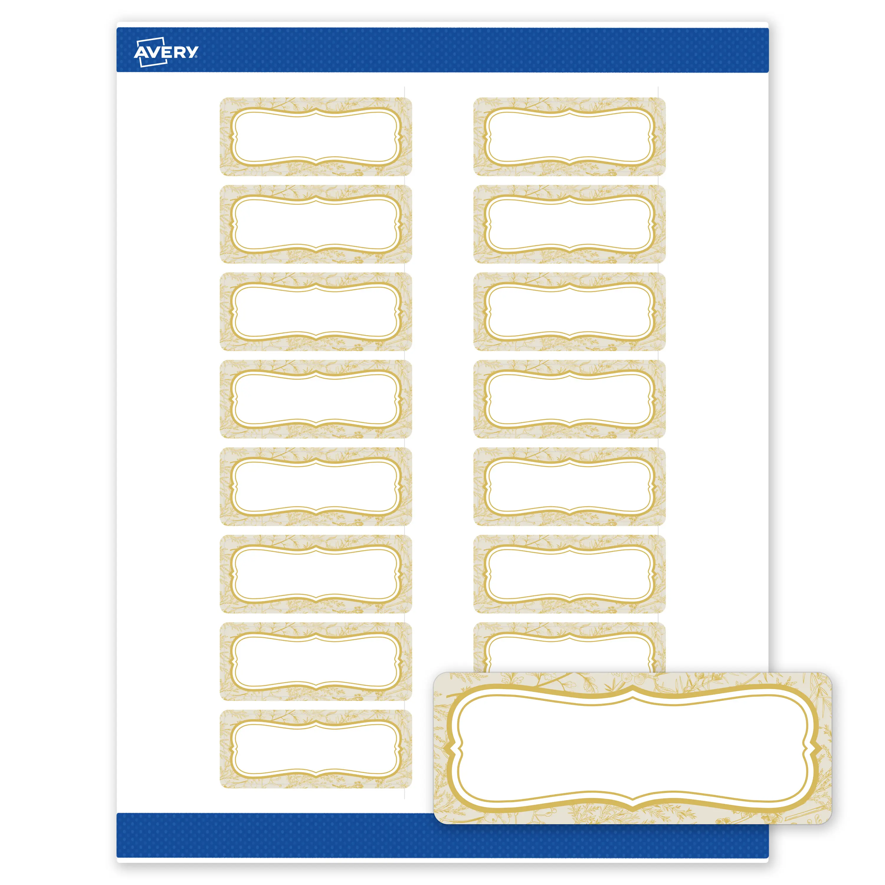 Avery Printable Address Labels, 1" x 2-5/8", Matte White, Pre-printed Flourished Metallic Gold Florals Design, Rectangle, Sure Feed Technology, Laser & Inkjet Compatible, 320 Total