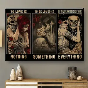2D Flat 1pc Wooden Framed Canvas Painting Sugar Skull Couple Poster, To Love Is Nothing To Be Loved Is Something Poster Day Of Dead Halloween Home Living Decor Poster Wall Art Picture, Home Decor, Ready To Hang