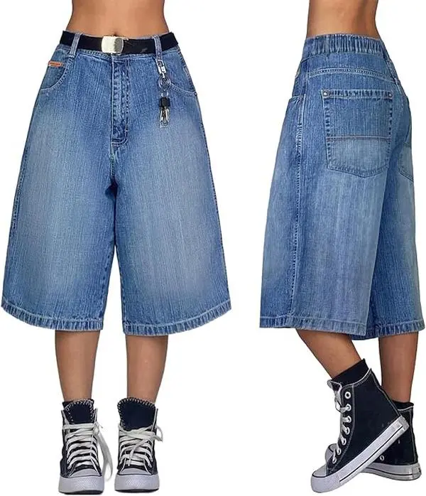 EMMIOL Baggy Jorts for Women Wide Leg Denim Shorts Y2k Mid Rise Bermuda Streetwear Boyfriend Jean Shorts with Pockets