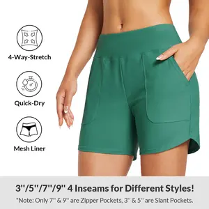 baleaf Women's High Waisted Lightweight  3''/5"/7''/9'' Board Shorts Swim/Running/Workout Quick Dry with Pockets Tankini Bottoms Bathing Suits Plus Size Bermuda Shorts Mesh Liner #SummerVibes