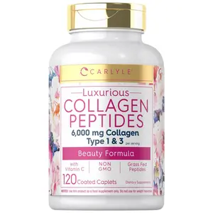 Carlyle Collagen with Vitamin C | 6000mg | 120 Caplets | Multi Collagen Peptide Pills | Type 1 and 3 | Non-GMO, Gluten Free, Grass Fed