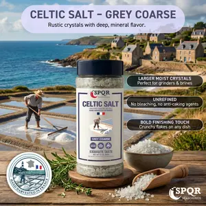 Celtic Salt Grey Coarse Grain Unrefined Mineral Sea Salt Hand Harvested in France XL 13oz. Bottle by SPQR Seasonings