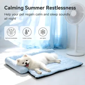 Mochi Large Cooling Dog Bed with Headrest – Elevated Pet Cooling Mat for Summer, Portable Anti-Slip Mat with Built-In Pillow, for home , outdoor  and car travel,Washable,Comfortable Self-Cooling Sleeping Surface for Small to Large Dogs & Cats Plush