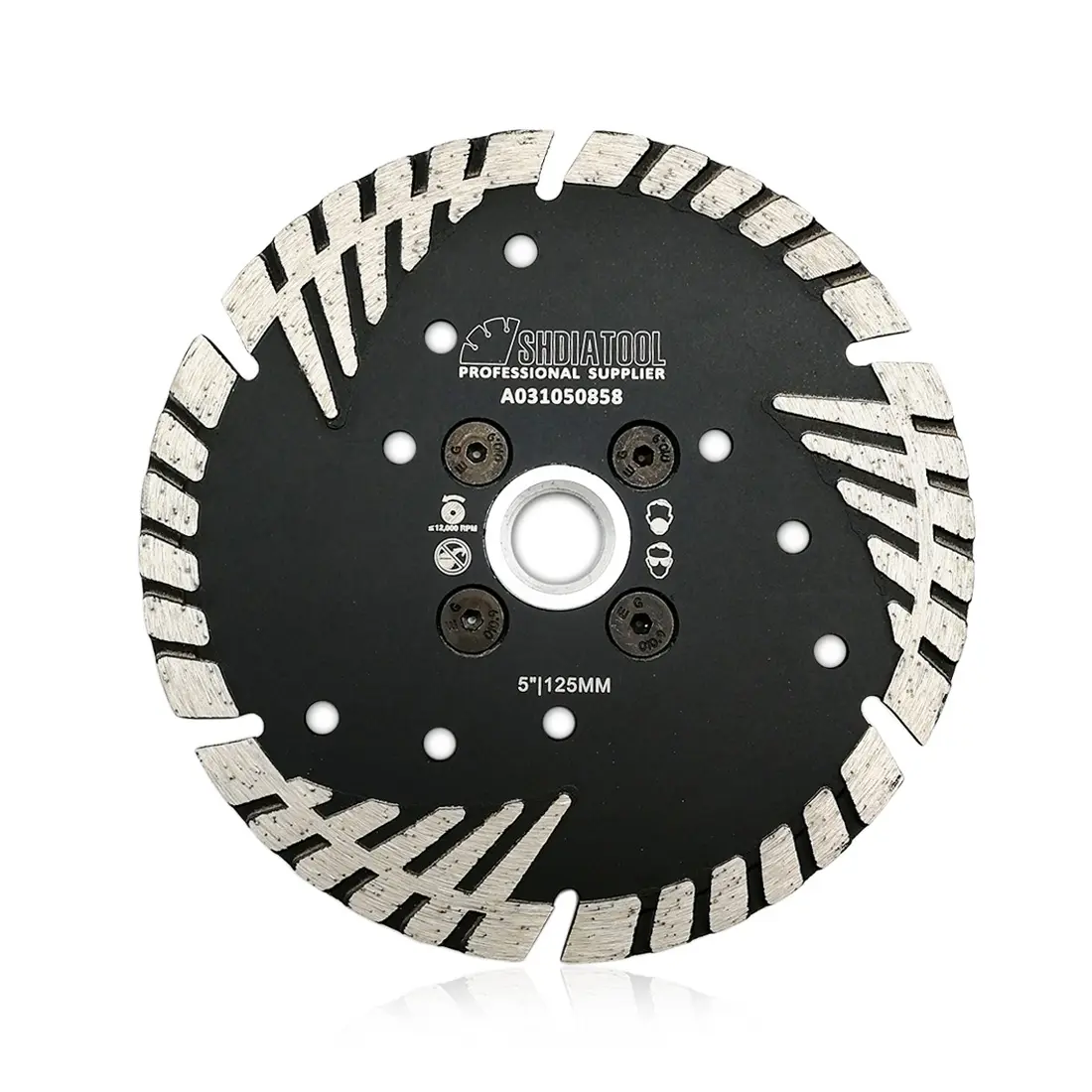 SHDIATOOL 5" Diamond Turbo Blade with Slant Protection Teeth for Cutting Stone Granite Marble Concrete Brick,5/8-11 Thread Grinding Masonry