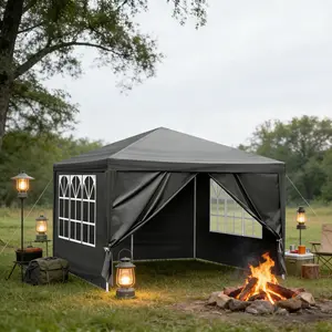 10x10 Waterproof Gazebo Canopy Tent, Heavy-Duty Steel Frame Pop-Up Shelter – Lightweight & Sturdy with Easy-Carry Handles, Ideal for Outdoor Kitchen & Utensils Setup