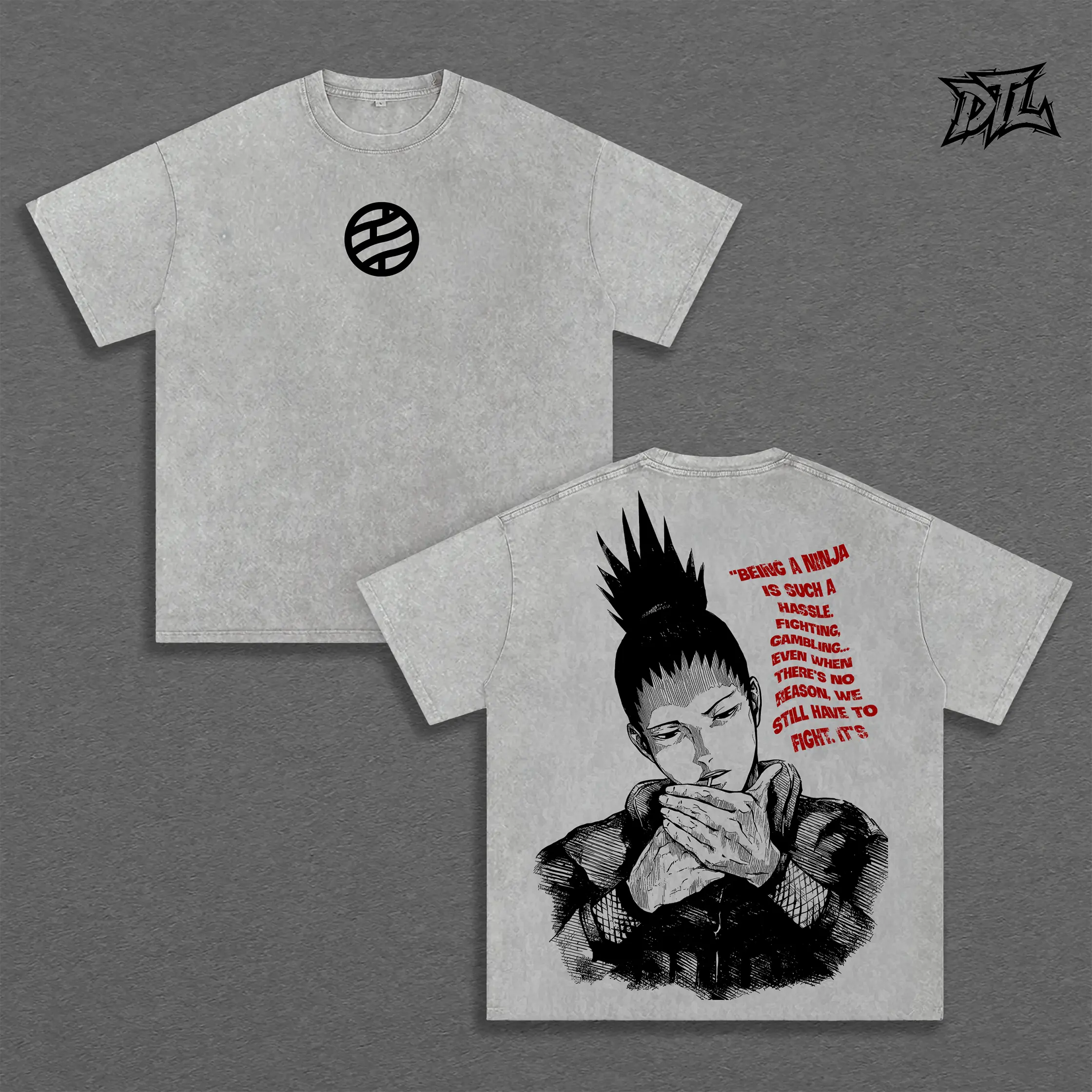 Naruto Shikamaru Nara Acid Wash T-Shirt | Oversized Heavyweight Anime Tee Nara Clan Symbol Graphic Print Smoking Red Quote Font Vintage Goth Grunge Streetwear Clothing Top Unisex