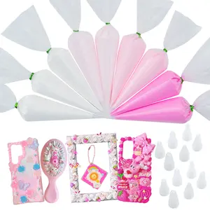 White & Pinks Decoden Cream Set 9pcs 100g Fake Whipped Cream Glue Kit Simulation Frosting Whipped Clay for DIY Projects with 12 Piping Tips