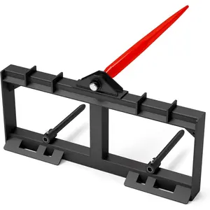 GAOMON 49" Hay Bale Spear, 3000lbs Capacity Skid Steer & Tractor Attachment, Quick Attach Bale Spear Frame with 1×49" Spear & 2×17.5" Stabilizer Spears, Spike Fork Bale Mover for Farm(Black)