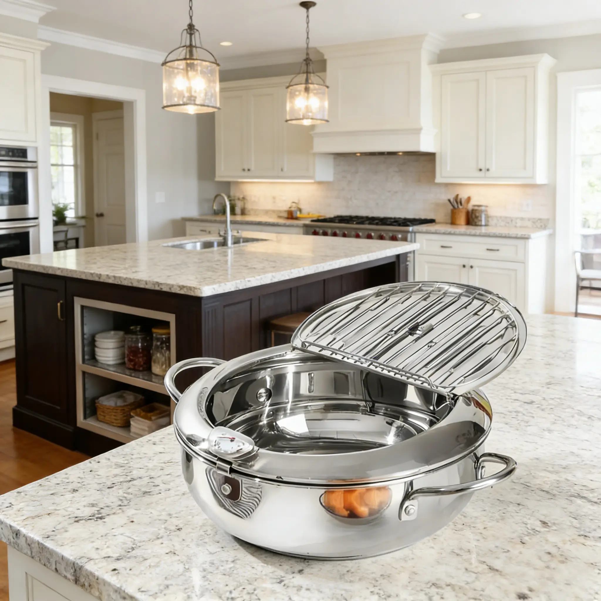 Restaurant-Style Stainless Steel Non-Stick Deep Pan with Lid - Oil-Ready, Kitchen-Safe Cookware for Crispy Fried Chicken, Golden Fries Cooking, Fry