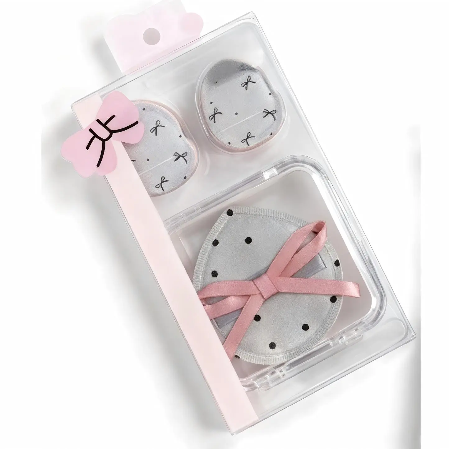 Makeup Blenders & Sponges, 3-Piece Cute Combo Set with Bowknot Design, Soft Makeup Puffs for Application, Grey, Palm Puff Makeup Blenders & Sponges
