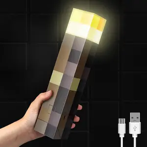 Pixel Brownstone Torch Lamp - Upgraded Light-up Wall Torch with USB Pluggable Night Lamp - Hand Held or Wall Mount Lighting - Ideal for Home Decor