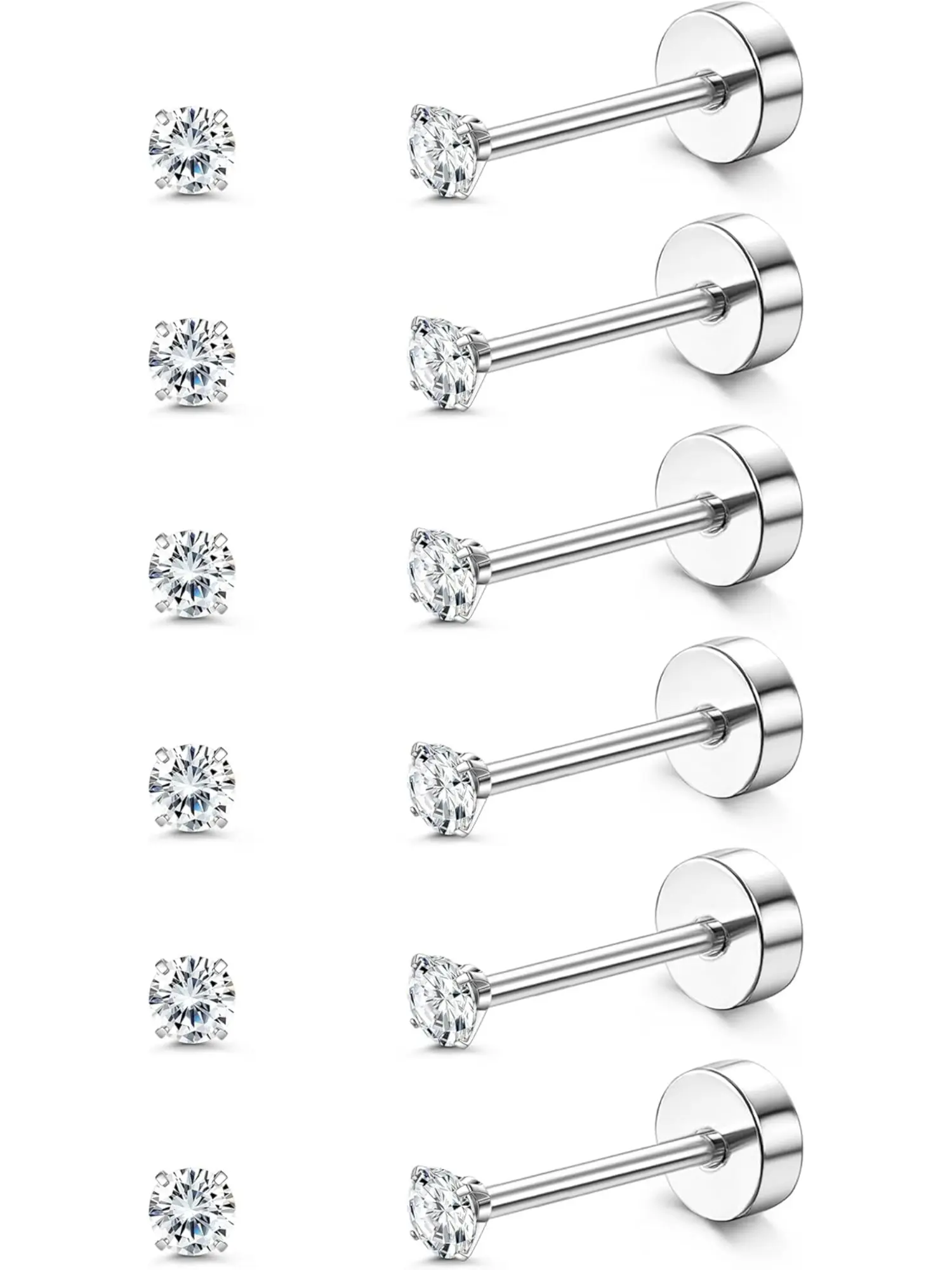 6 Pairs of G23 Titanium Flat Back Earrings Female Male Hypoallergenic Opal Zircon Ball Earrings Earrings Earrings Set Porous Cartilage Helix Piercing Flat Back Earrings 6 Pairs of 2mm/4mm Body Jewelry