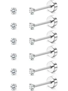 6 Pairs of G23 Titanium Flat Back Earrings Female Male Hypoallergenic Opal Zircon Ball Earrings Earrings Earrings Set Porous Cartilage Helix Piercing Flat Back Earrings 6 Pairs of 2mm/4mm
