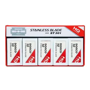 Dorco Double Edge Razor Blades ST301 Stainless Steel, Dispenser Box with Used Blade Disposal Area, for Hair Stylists and Barbers, D212, 100 Count