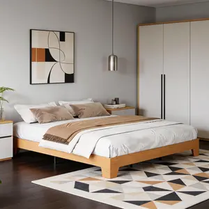 Garvee Queen Size Wooden Platform Bed Frame with Strong Slats, No Box Spring Needed, Minimalist and Contemporary Design for Easy Assembly and Stylish Bedroom Furniture