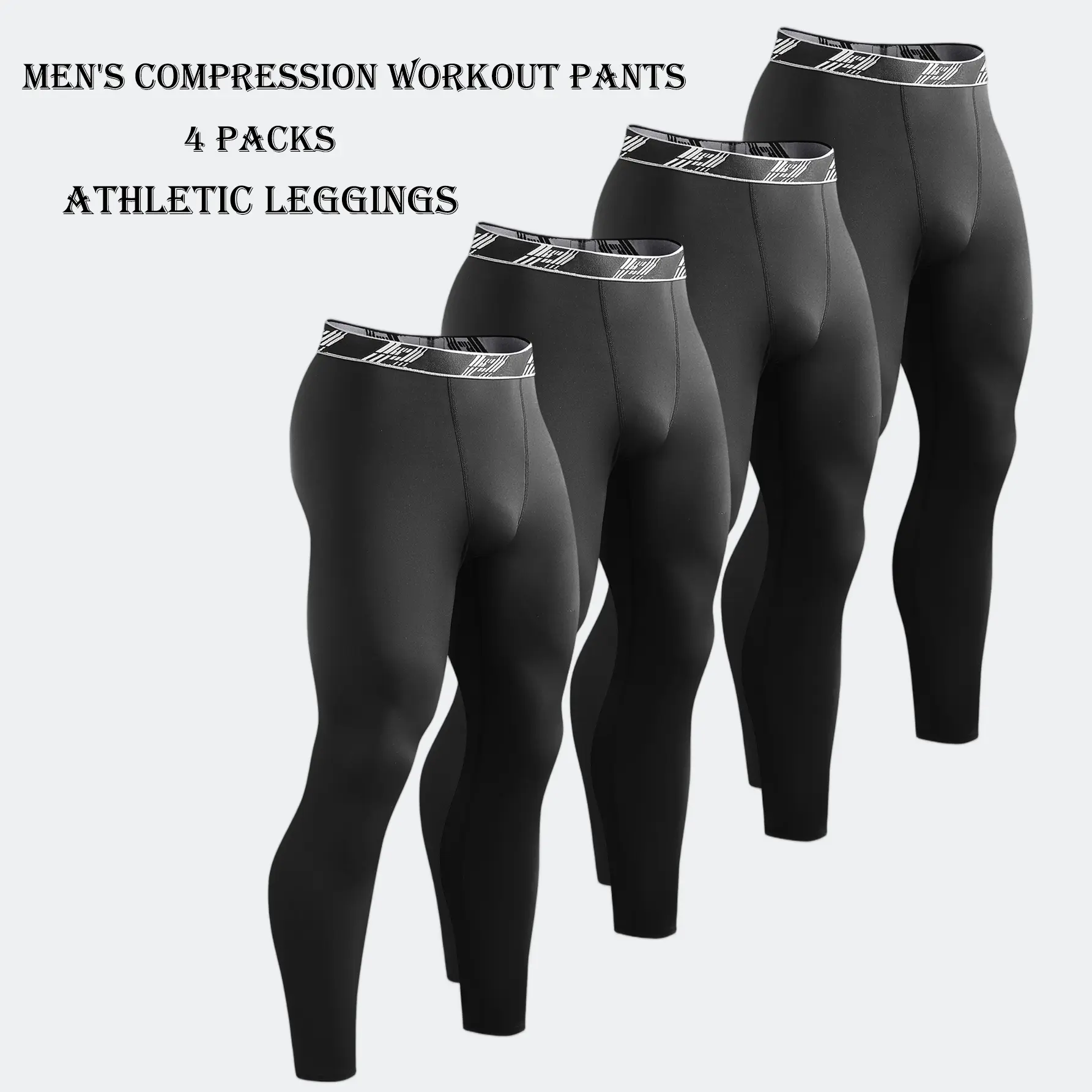 4 Pack Men's Compression Workout Pants Compression Sweatpants For Men Thermal Athleisure Bottoms Fleece Lined Sports Tights Athletic Leggings Cuffed Sweatpants Athleisure Style Bottoms Base layer Winter Gear For Skiing Running Gym Football Sports fathersd