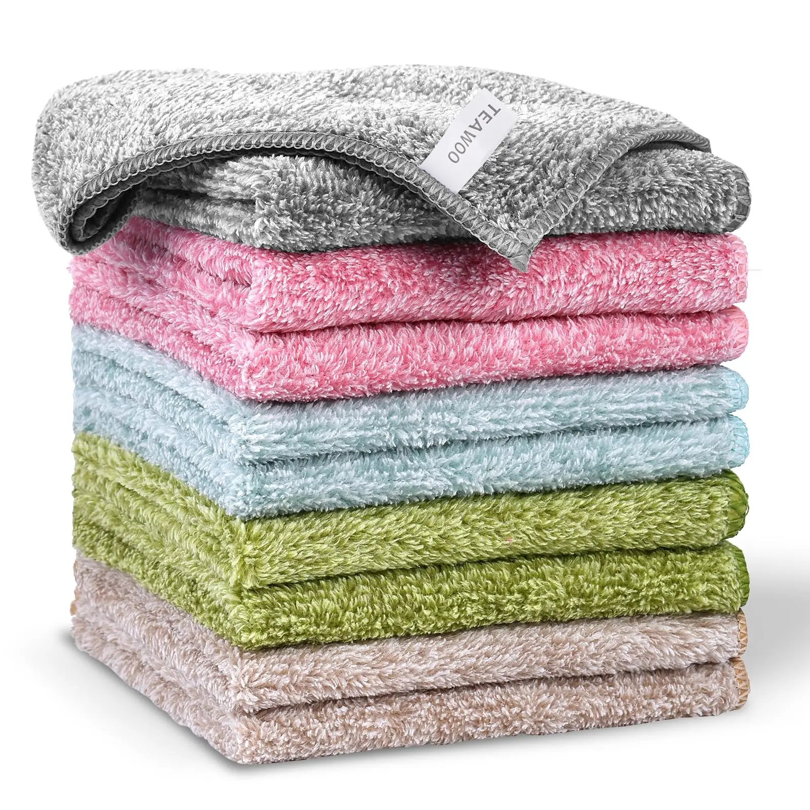 10 Pack Premium Washcloths, Highly Absorbent and Super Soft Face Towels, Multi-Purpose Fingertip Towels, 12 x 12 inch Bathroom Towels (Charcoal/Coral Pink/Cyan/Jade Green/Coffee Beige)