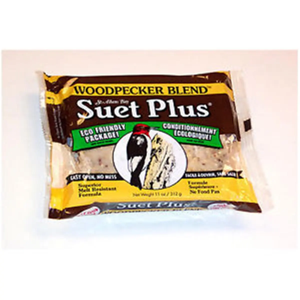 Wildlife Sciences Woodpecker Blend Suet Cake Bird Treats - 11 Oz Easy-Open Recyclable Pack, Melt-Resistant Eco-Friendly Pet Bird Feeding Supply