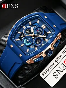 OFNS 1203 Fashion Multifunctional Chronograph Wrist Watch, Three-eye Six-Hand Quartz Watch with Calendar Window, Men's Business Style Waterproof Watch